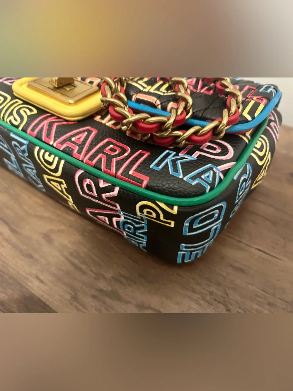 Karl Lagerfeld Black Multicolor Logo Chain Shoulder Bag - Picture 9 of 10